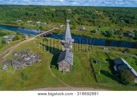Top View Of The Old Wooden Church Of Elijah The Prophet In The Village Of Samino (saminsky Pogost) O