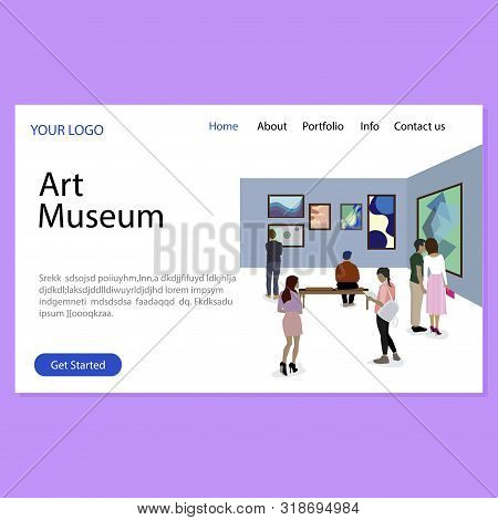 Art Museum Landing Page, Gallery Exhibition Homepage. Vector Museum Exhibition Page, Art Gallery Web