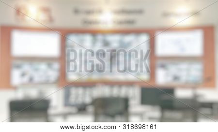Cctv Monitor Room Blur Background With Blurry Multiple Video Camera Monitoring Security Guard Networ