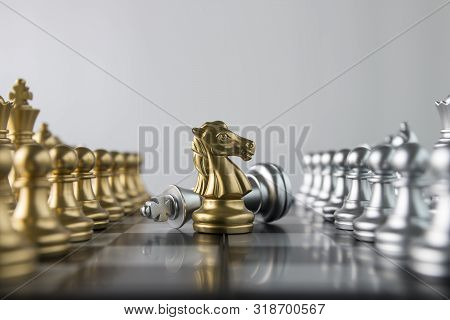 Chess (knight Wins The Game) On White Background. Success, Business Strategy, Tactics, Win, Victory,