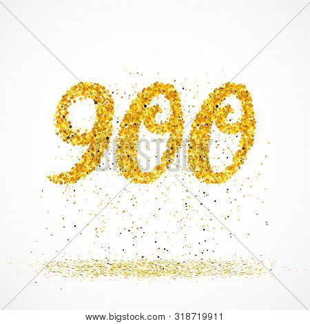 Beautiful Card With Number 900 Made With Little Glitter Gold Circles With Falling Glittery Particles