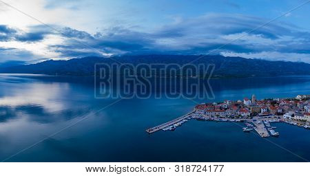 Old Coastal Town In Croatia, Aerial View Of Vinjerac Near Zadar And Paklenica National Park In The V