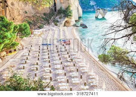 Mattinata Faraglioni Stacks And Beach Coast Of Mergoli, Vieste Gargano, Apulia, Italy.