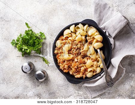 Pasta Bolognese With Meat Sauce. Tradidtional Italian Dish