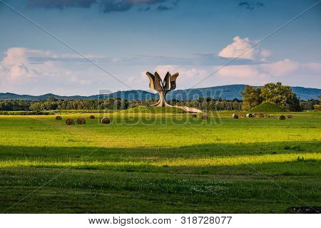 Jasenovac, Croatia - July 14, 2019. Area Of Museum And Monument Of Holocaust