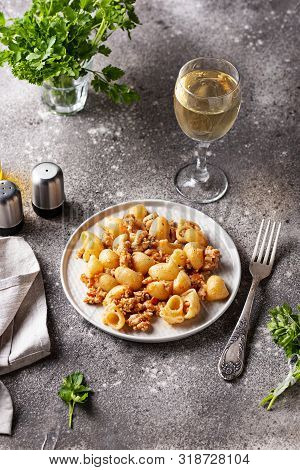 Pasta Bolognese With Meat Sauce. Tradidtional Italian Dish