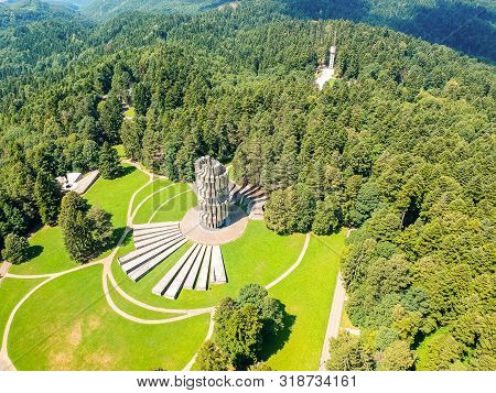 Mrakovica, Bosnia And Herzegovina - July 15, 2019. Concrete Monument To The Revolution To World War 