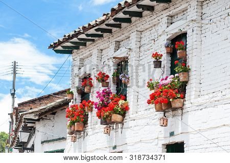 Detail Of The Beautiful Antique Houses Of The Small Town Of Mongui In Colombia