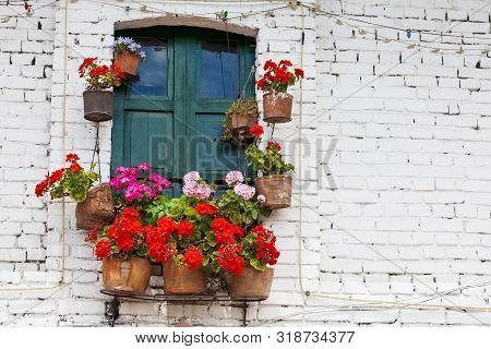 Detail Of The Beautiful Antique Houses Of The Small Town Of Mongui In Colombia