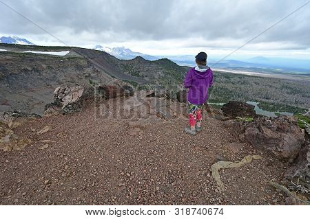 Female Hiker Enjoying The View From The Tam Mcarthur Rim Trail In The Three Sisters Wilderness Near 