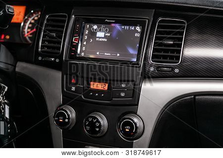 Novosibirsk, Russia - August 01, 2019:   Ssangyong
Actyon, Close-up Of The Dashboard, Adjustment Of 