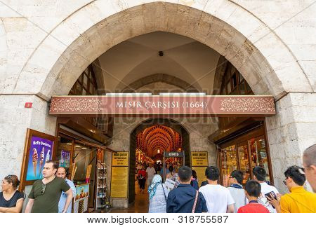 Istanbul, Turkey - May 28, 2019: The Entrance Of Egyptian Bazaar Called Spice Bazaar In Eminonu Dist