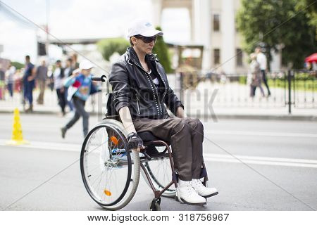 Belarus, The City Of Gimel, July 03, 2019. Youth Festival.wheelchair Race.marathon Wheelchair Disabl