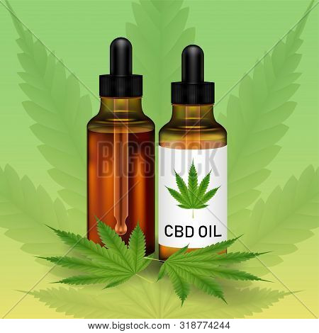 Cannabidiol Or Cbd Oil With Marijuanna Leaf
