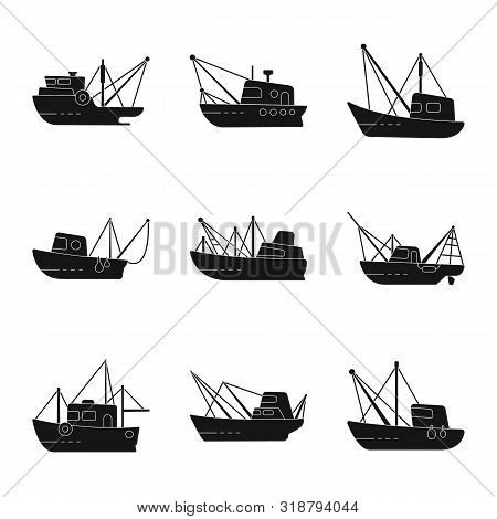 Isolated Object Of Shipping And Yacht Logo. Set Of Shipping And Fishing Stock Vector Illustration.