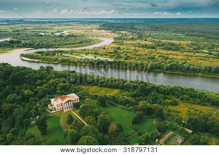 Khalch, Vetka District, Belarus. Aerial View Old House Manor Of Landowner Voynich-senozhetskih. Top 