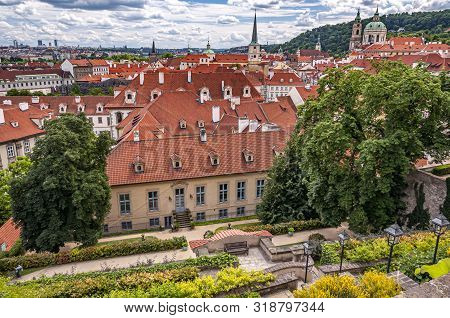 View Over Red Rooftops Of Prague From The Gardens Below Prague Castle In District Lesser Town (mala 