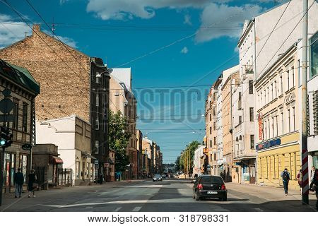 Riga, Latvia - June 9, 2019: City Traffic On Aleksandra Caka In Suumer Evening.