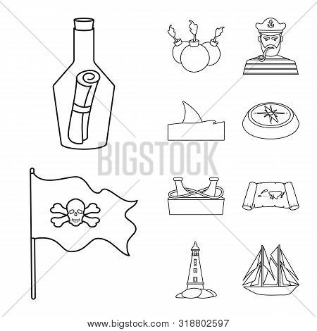 Vector Design Of Treasure And Ocean Symbol. Set Of Treasure And Nautical Vector Icon For Stock.