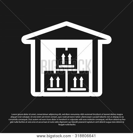 Black Warehouse Icon Isolated On Black Background. Vector Illustration