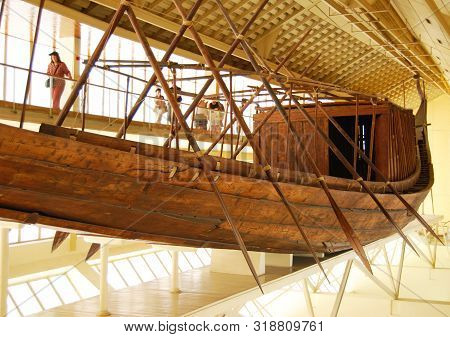 Cairo / Egypt, Giza - May 7, 2008. The Ancient Egyptian Sun Boat. The Khufu Solar Ship