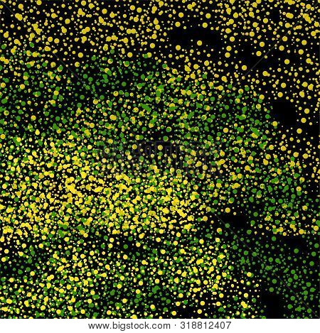 Abstract Background Of Colorful Dots. Chaotic Circles On Black Background