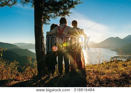Sunrise In The Morning At Lake Atitlan, Guatemala - Amazing Panorama View To The Volcanos San Pedro,