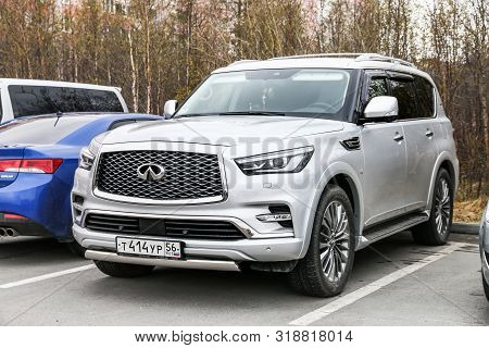 Novyy Urengoy, Russia - June 14, 2019: Luxury Offroad Car Infiniti Qx80 In The City Street.