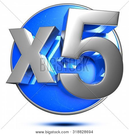 X5 3d Rendering On The Blue Circle Behind The White Background .(with Clipping Path).