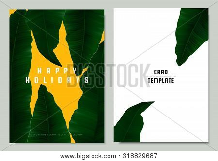 Greeting/invitation Card Template Design, Green Asplenium Nidus, Birds Nest Fern On Yellow Backgroun