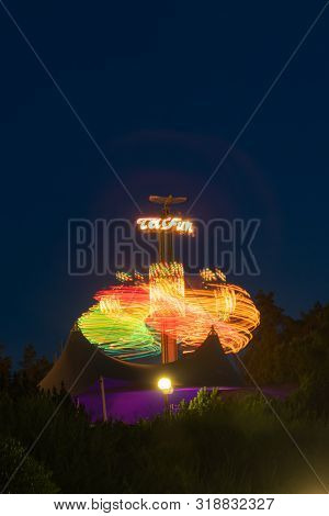 Kouvola, Finland - 24 August 2019: Rotating Ride Taifun In Amusement Park Tykkimaki.