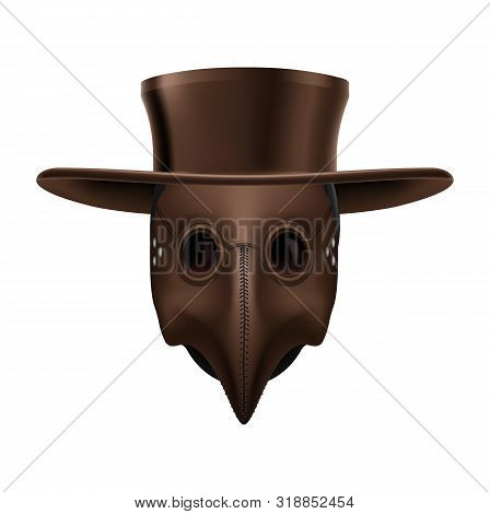 Plague Doctor Head Profile, With Bird Mask And Hat. Medieval Death Symbol Plague Doctor Mask Isolate