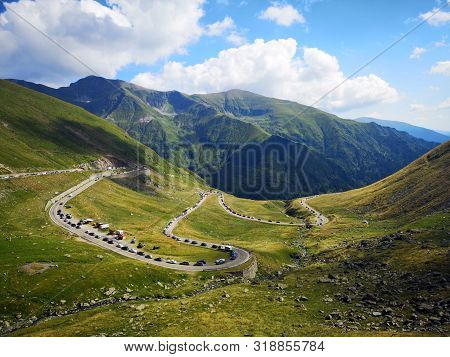 Amazing Landscape In The Green Mountains During Summertime. View Of The Transfagarasan Road And Cota