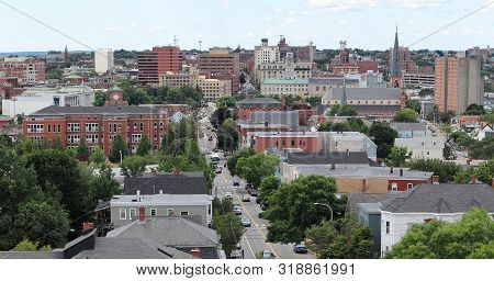 Portland City Skyline From Portland Observatory On Munjoy Hill In Portland, Maine