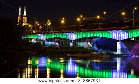 Warsaw, Poland. 25 August 2019. Slasko-dabrowskii Bridge In Night