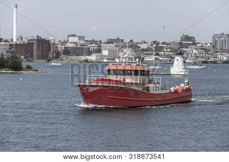 New Bedford, Massachusetts, Usa - August 19, 2019: Commercial Fishing Boat Miss Freya Passing Palmer