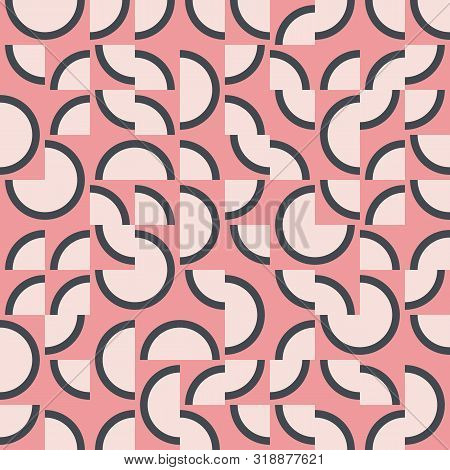 Random Truchet Background Seameless Repeat With Pink Shapes.