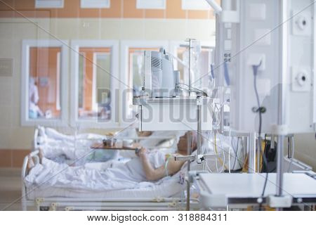 Belarus, Gomel, June 01, 2017. Central Hospital.resuscitation Unit With Patients.intensive Therapy