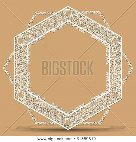 Carved Vintage Frame Made Of Paper For Picture Or Photo With Shadow On Light Background