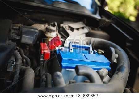 new lead-acid automotive electric battery replacement in old car