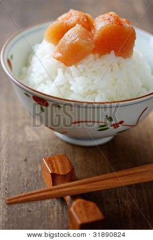 erfahrene Kabeljau roe(mentaiko) auf die Reisschüssel, japanisches Essen