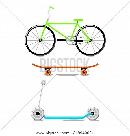 Alternative City Eco Transport - Bike, Scooter, Skateboard. Tor Illustration.