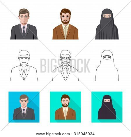 Vector Design Of Hairstyle And Profession Logo. Set Of Hairstyle And Character Vector Icon For Stock