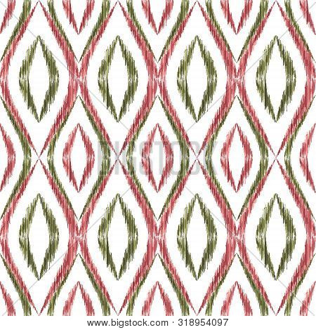Ikat Ogee Seamless Vector Pattern Illustration. Ethnic Fabric Print Geometric Ikat Pattern. Minimal 