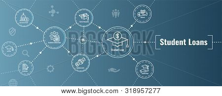 Student Loans Icon Set And Graduation Web Header Banner