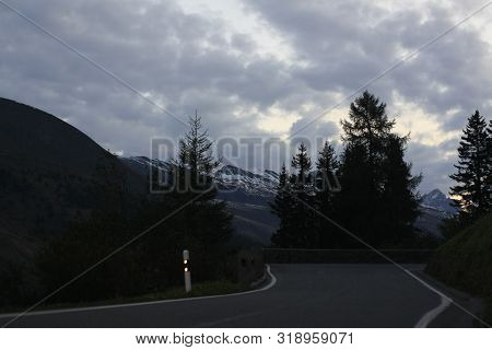 Snowcapped Mountains Seen From A Mountain Road In Switzerland, Europe