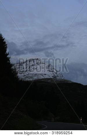 Snowcapped Mountains Seen From A Mountain Road In Switzerland, Europe