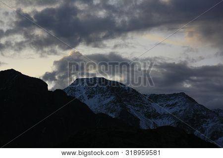 Snowcapped Mountains Seen From A Mountain Road In Switzerland, Europe