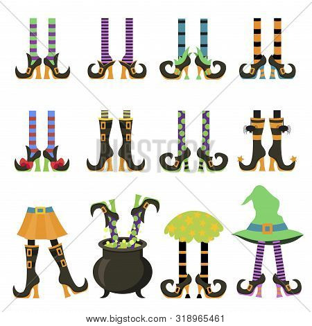 Witches Legs Flat Vector Illustrations Isolated Set