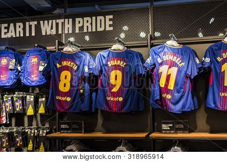 Barcelona, Spain - 12 January 2018: The Museum Of Trophies Of The Cups And Awards Of The Team Fc Bar